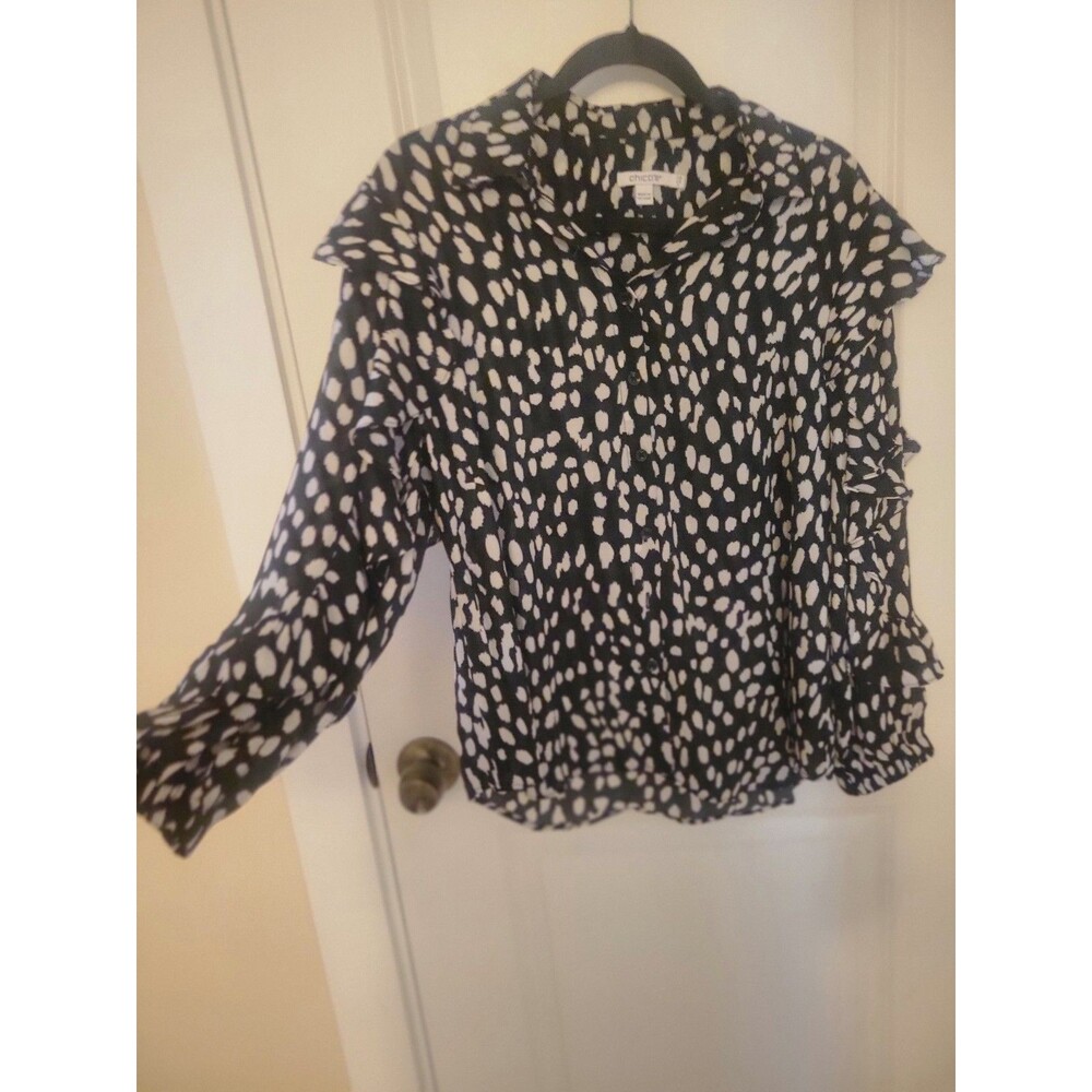 Chico's Black & White Ruffled Blouse NWT